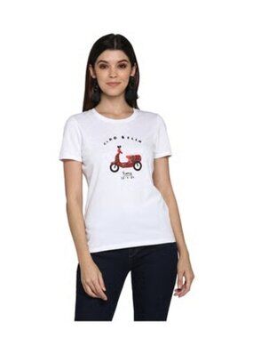Like New! Mode By Red Tape Cotton T-Shirt White Tee with Red Scooter Graphic  M